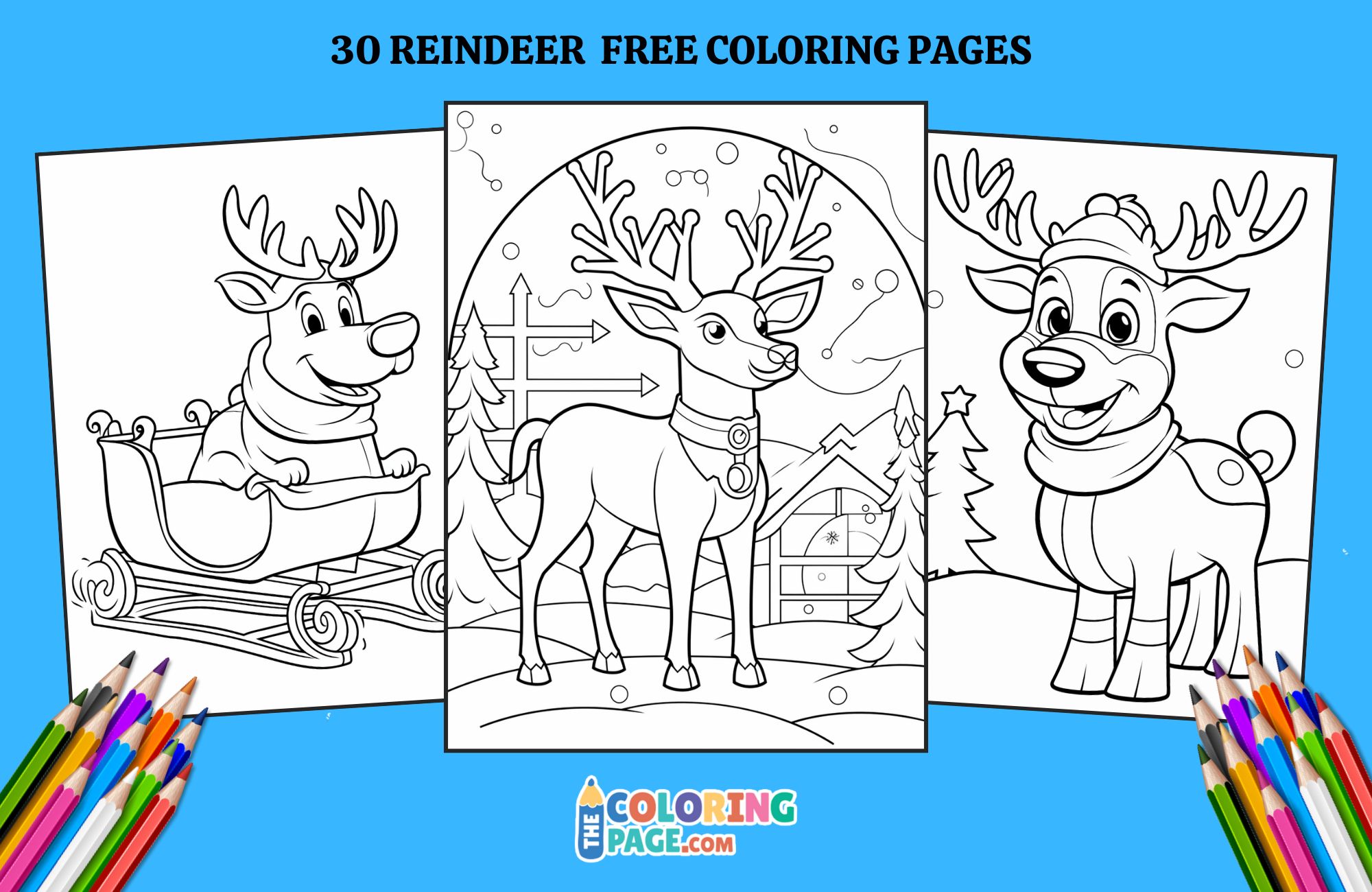 30 Free Reindeer Coloring Pages for kids