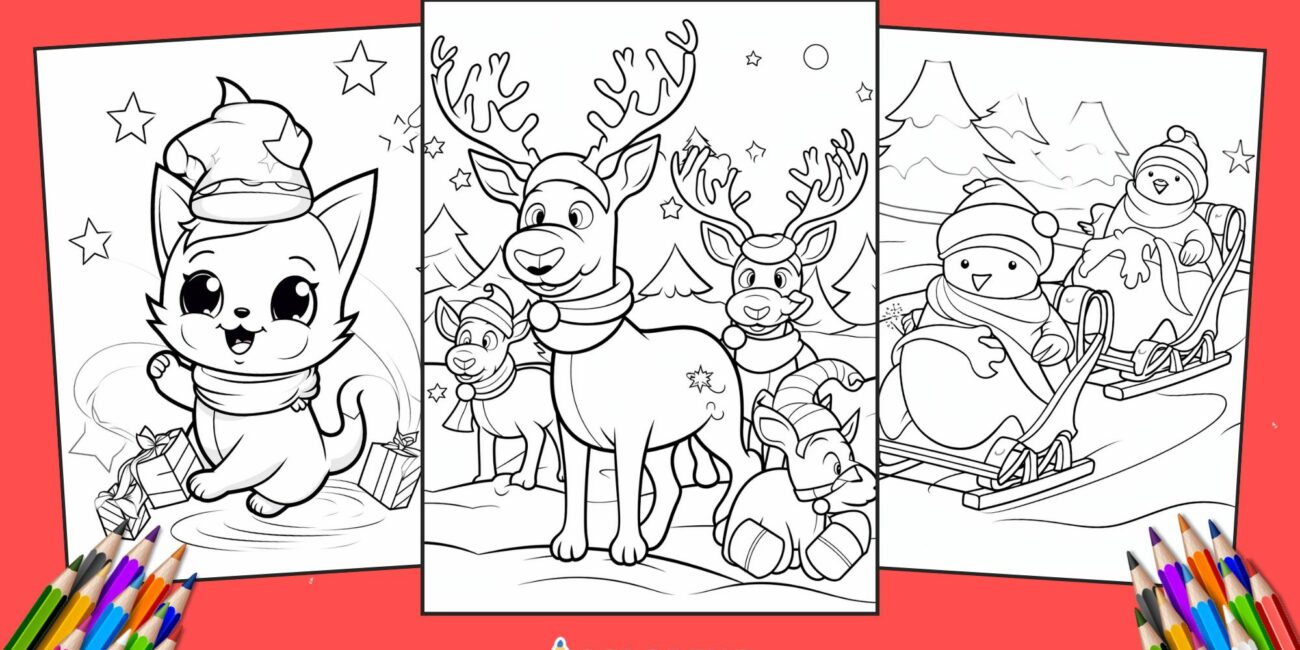 50 Free Christmas animals Coloring Pages for kids