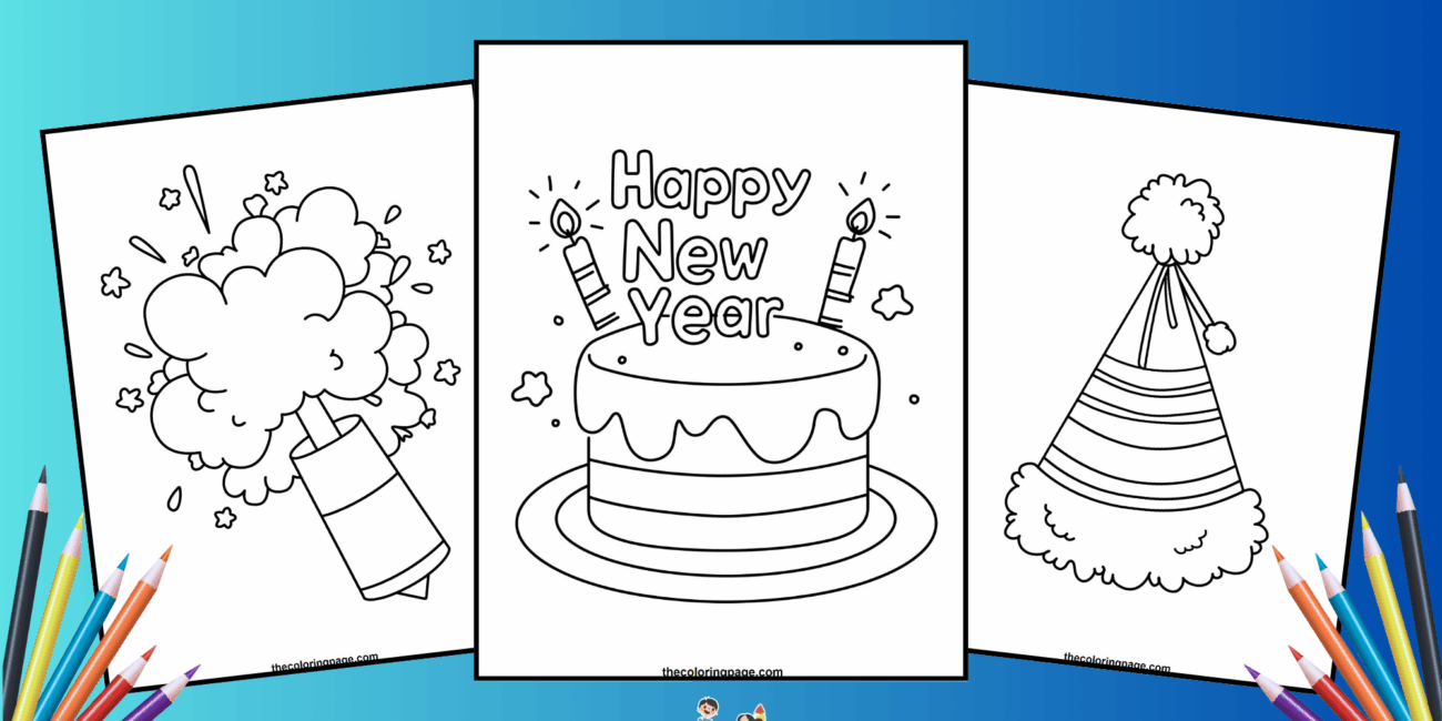 25 Free Bold & Easy New Year Coloring Pages for kids - Free Download